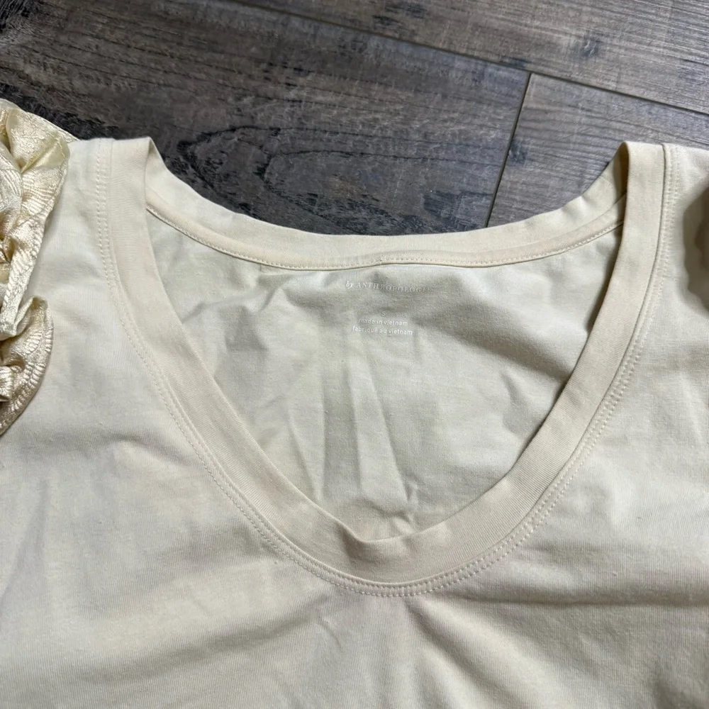 Anthropologie Cream Blouse Puff Sleeves Women's Size Small